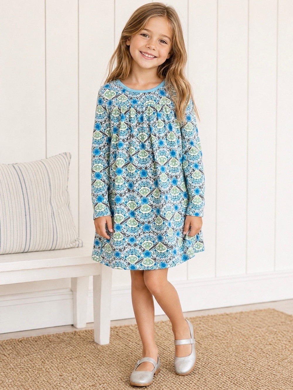 Hanna Andersson Floral Long Sleeve Dress Size 6-7